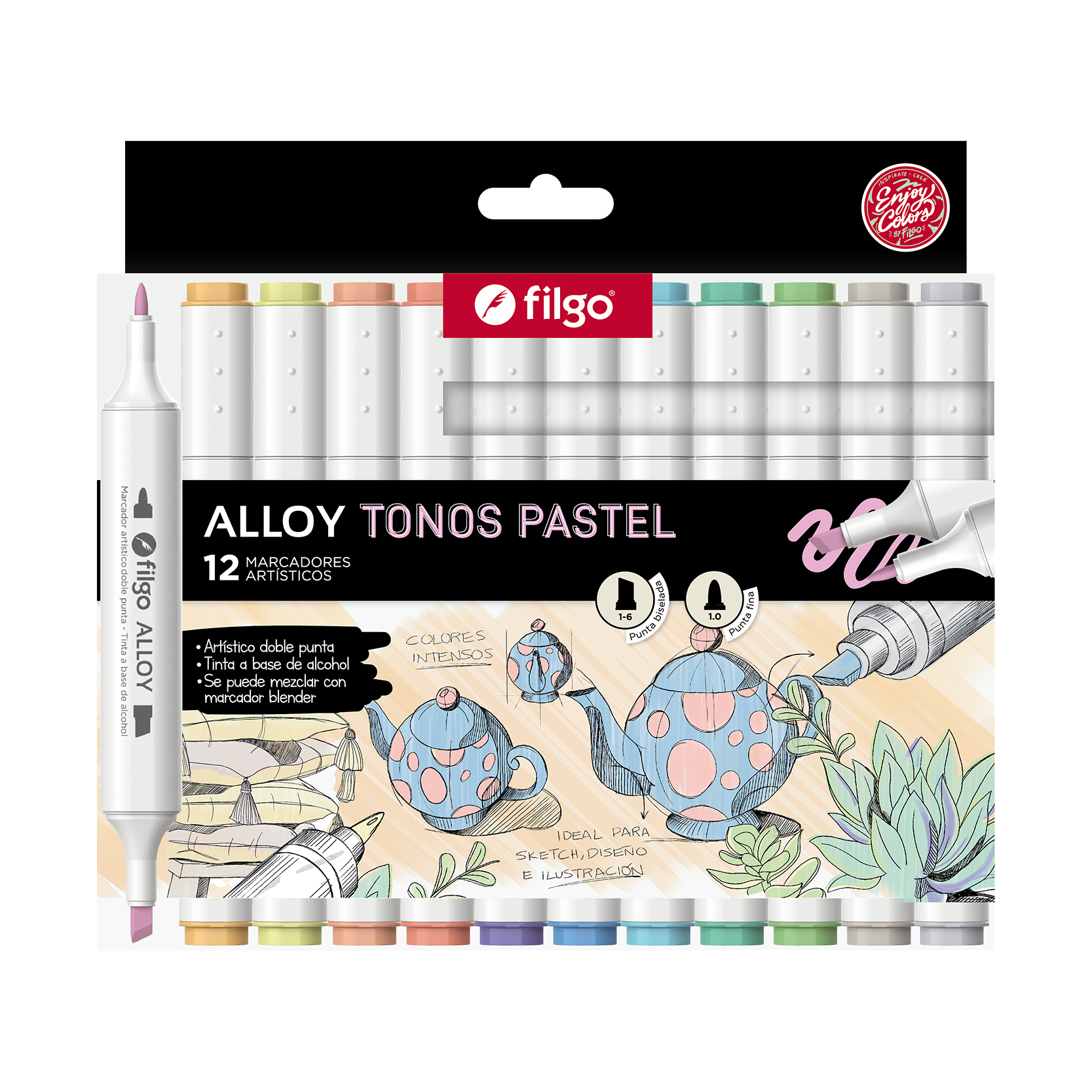 Marcadores Artísticos Doble Punta Alloy X12 Tonos pastel