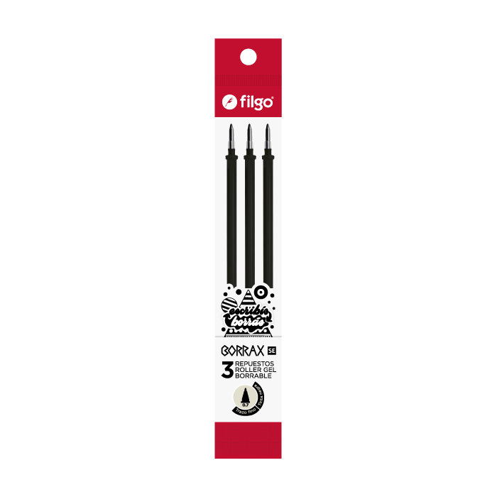Repuesto roller gel borrable Borrax negro x3